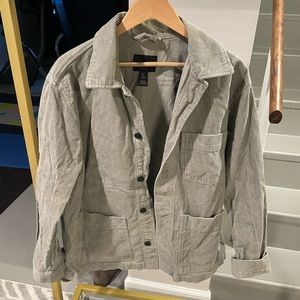 Olive green corduroy shirt jacket